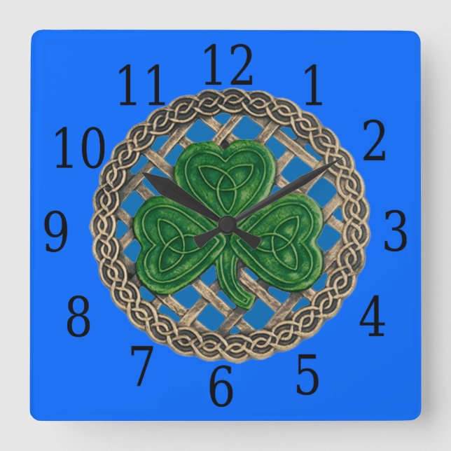 Shamrock Azul E Relógio Quadrado De Nódulos Celtas (Frente)