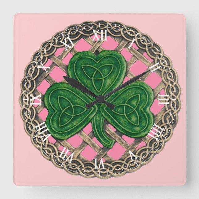 Shamrock cor-de-rosa & Números Celtas Relógio de N (Frente)