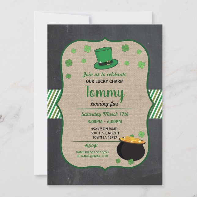 Shamrock do Convite para Festa de aniversário de D (Frente)