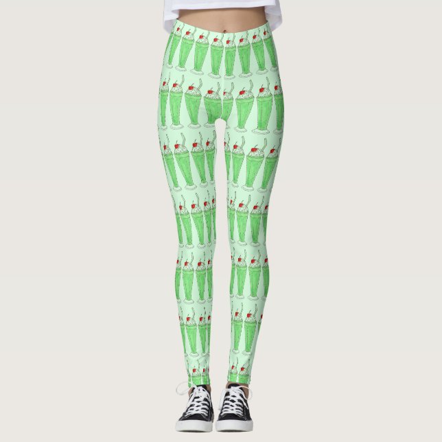 Shamrock Green Mint Shake Milkshake Comida Legging (Frente)