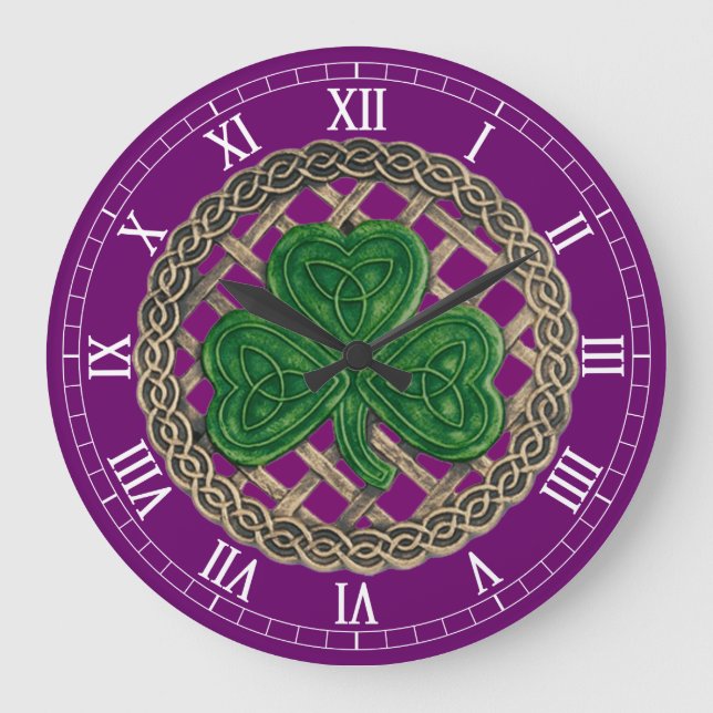 Shamrock Roxo & Celtic Knos Relógio Numérico Roman (Frente)