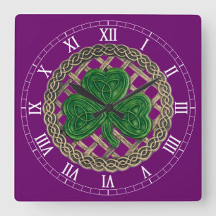 Shamrock Roxo & Celtic Knos Relógio Numérico Roman
