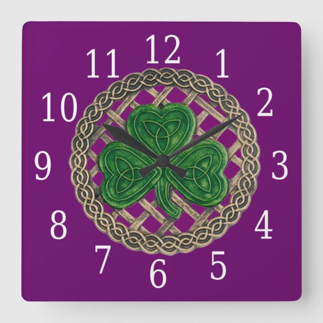 Shamrock Roxo E Relógio De Nódulos Célticos (Frente)