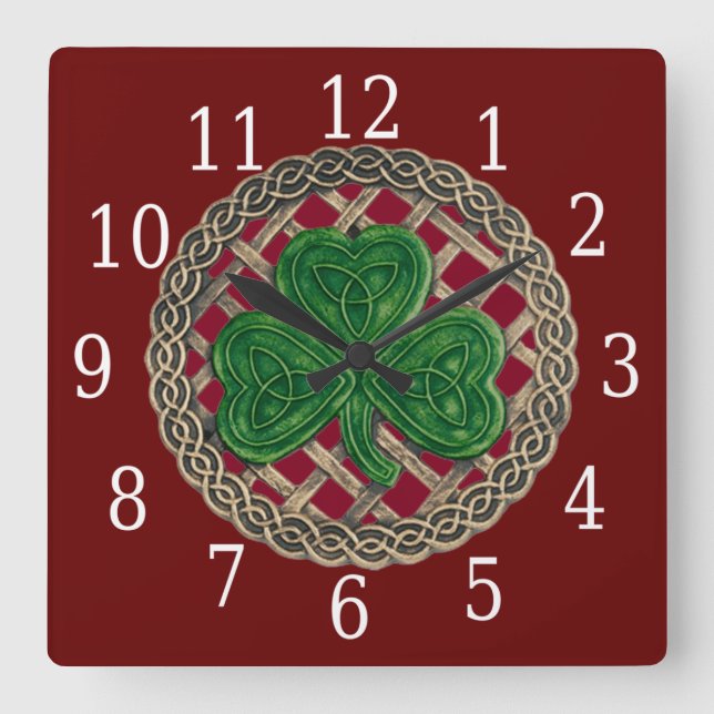 Shamrock Vermelho E Relógio De Nódulos Célticos (Frente)