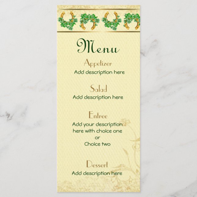 Shamrocks e Dourado Menu de Casamento Irlandês (Frente)