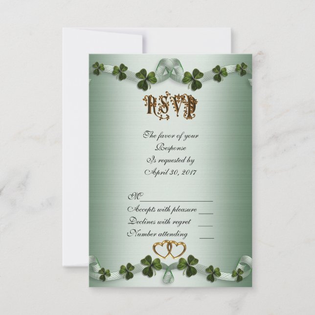 Shamrocks RSVP de casamento irlandês (Frente)