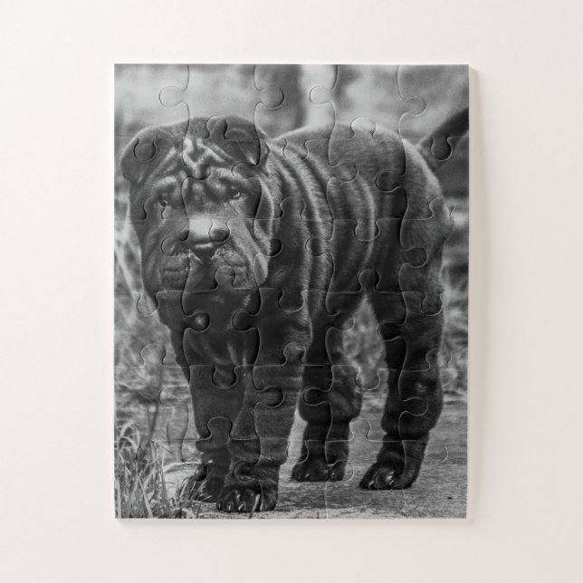 SHAR PEI BLACK DOG JIGSAW QUEBRA-CABEÇA (Vertical)