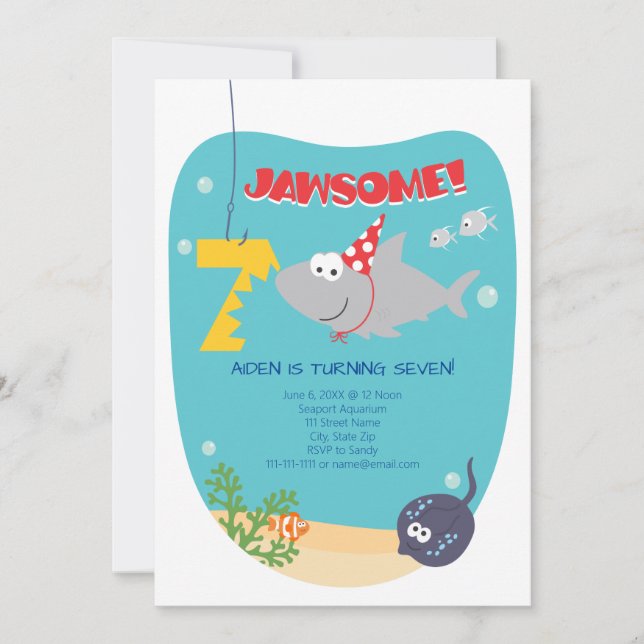 Shark Bite Sétimo Convite de Aniversário (Frente)