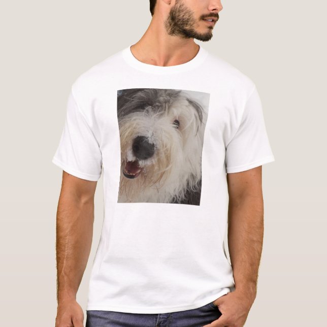 Sheepdog inglês velho - t-shirt da cara da neve (Frente)