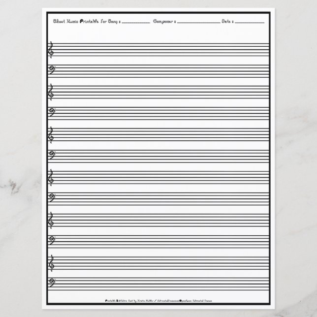 Sheet Music Manuscript Staff Line Clef Paper Sheet (Frente)
