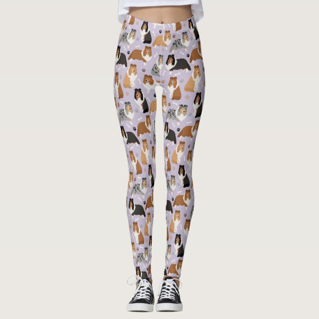 Sheltie Dog Bones and Paws Leggings (Frente)