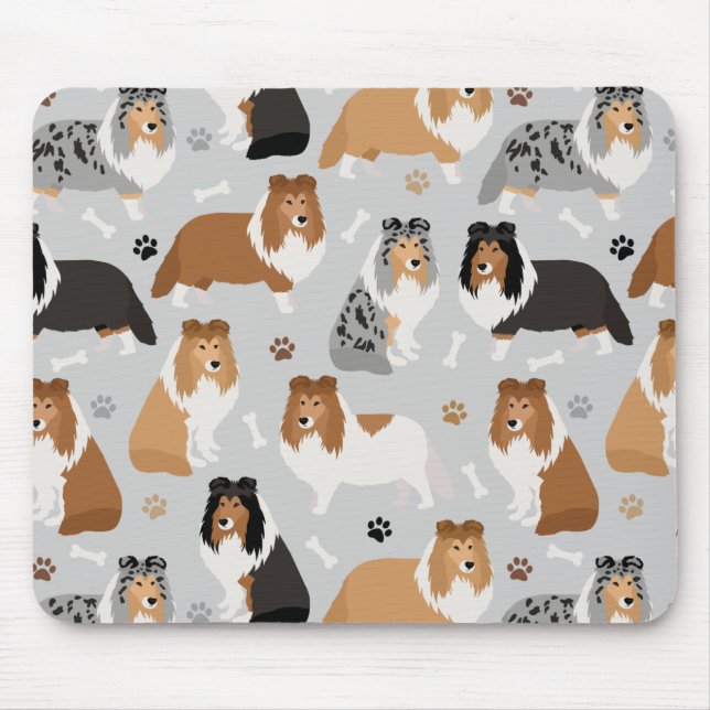 Sheltie Dog Bones e Paws Mouse Pad (Frente)