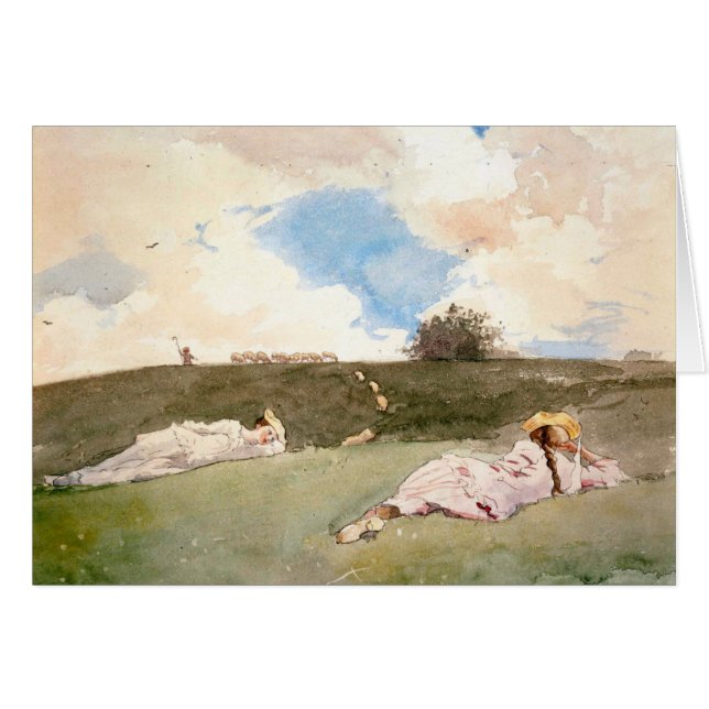 Shepherdesses que descansam - cartão da arte (com (Frente Horizontal)