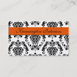 Sherbet Orange Black Damask Lace Cartões de visita