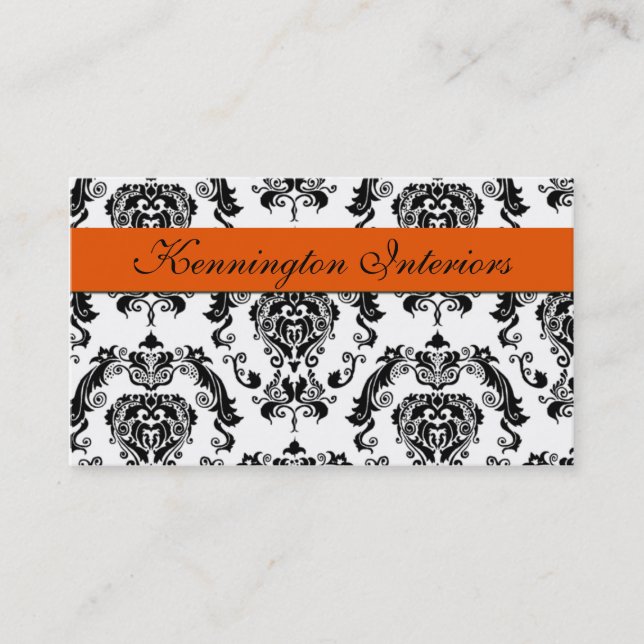 Sherbet Orange Black Damask Lace Cartões de visita (Frente)