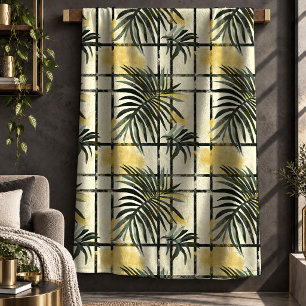 Sherpa Arte Abstrata de Selva em Cobertor Verde Dourado C