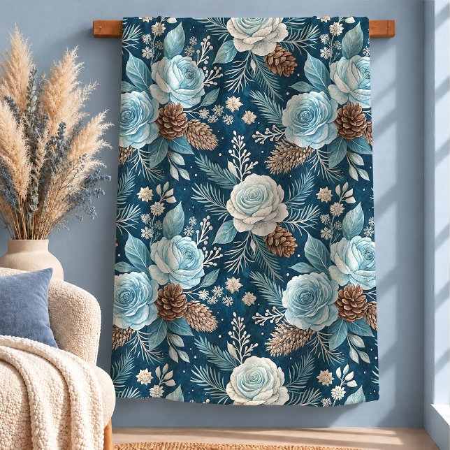 Sherpa Belas Flores de Inverno Cobertor de Pinha (Beautiful Winter Flowers Pine Cone Blanket)