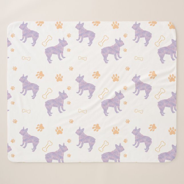 Sherpa Cobertor com Silhueta de Bulldog Francês Lavanda M (Frente (Horizontal))