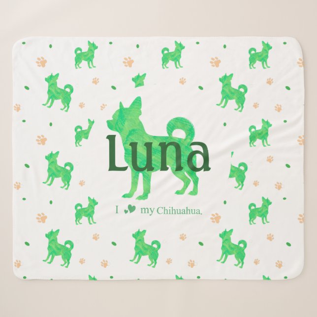 Sherpa Cobertor com silhueta de chihuahua verde pastel pe (Frente (Horizontal))