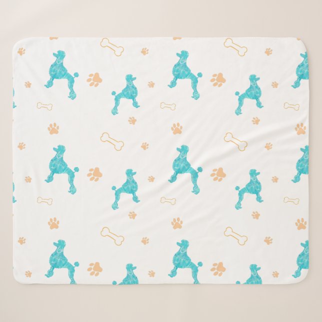 Sherpa Cobertor com Silhueta de Poodle Azul Pastel Minima (Frente (Horizontal))