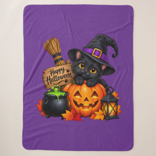 Sherpa Cobertor de Abóbora de Halloween e Gato Preto