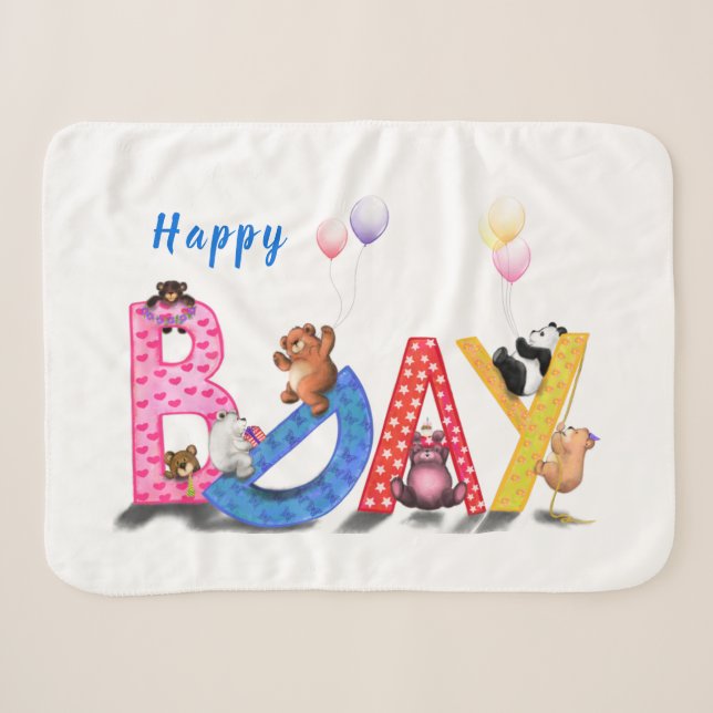 Sherpa Cobertor de Aniversário de Bebê Ursinhos Fofos (Frente (Horizontal))