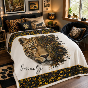 Sherpa Cobertor de Arte de Vida Selvagem Floral Leopardo