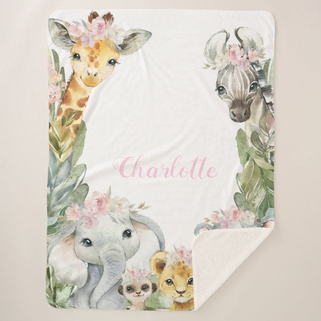 Sherpa Cobertor de Bebê Safari Menina (Frente)