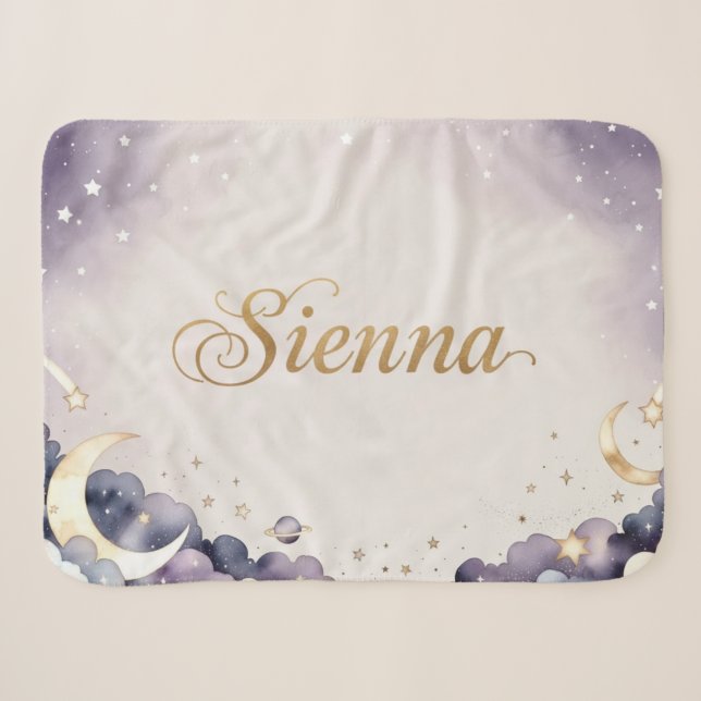 Sherpa Cobertor de Berço Moon Stars com Nome Personalizad (Frente (Horizontal))