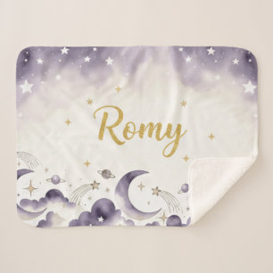 Sherpa Cobertor de Berço Moon Stars Nome Personalizado Ro