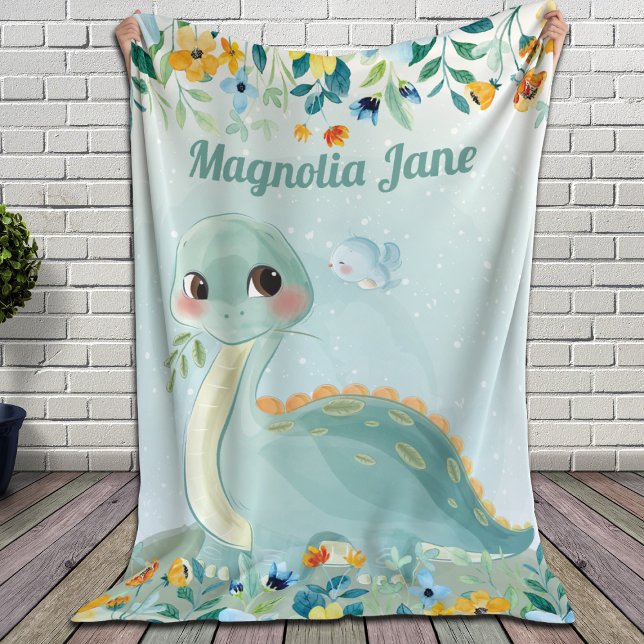 Sherpa Cobertor de dinossauro azul turquesa fofo com flor (Criador carregado)
