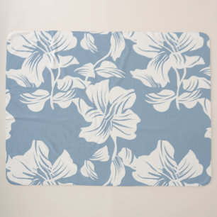 Sherpa Cobertor de Fleece Azul Empoeirado com Arte Floral