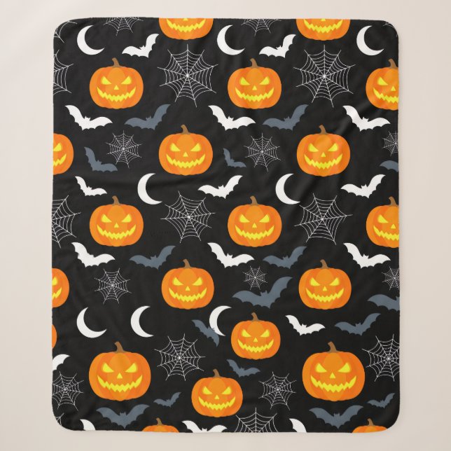 Sherpa Cobertor de Fleece com Padrão de Abóbora de Hallow (Frente)