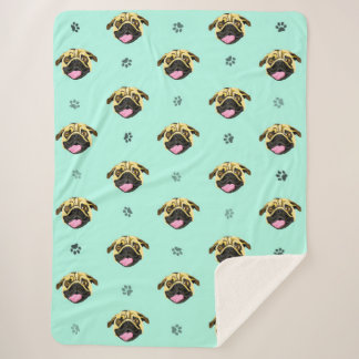 Sherpa Cobertor de Fleece com Rosto de Pug Sorridente