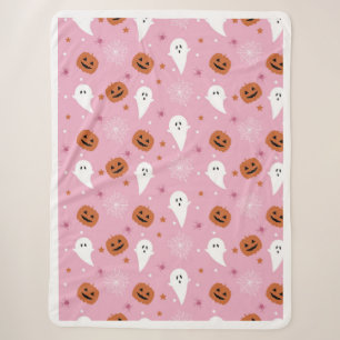 Sherpa Cobertor de Halloween Rosa com Fantasma e Abóbora