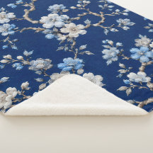 Cobertor de Lançar com Elegante Padrão Floral Azul