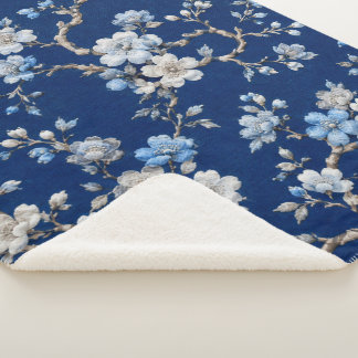 Sherpa Cobertor de Lançar com Elegante Padrão Floral Azul