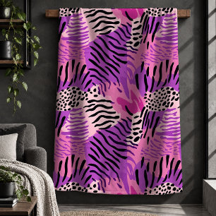 Sherpa Cobertor de Luxo Tigre Magenta Rosa Roxo Arte Deco