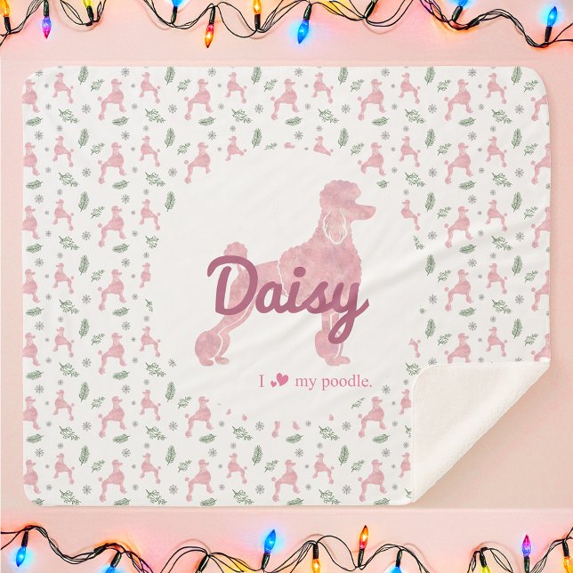 Sherpa Cobertor de Natal de Poodle Rosa Pastel Personaliz (Criador carregado)