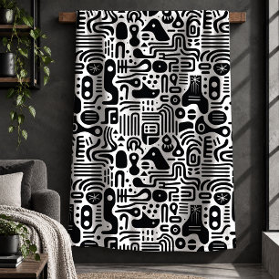 Sherpa Cobertor Decorativo com Padrão Abstrato Monocromát