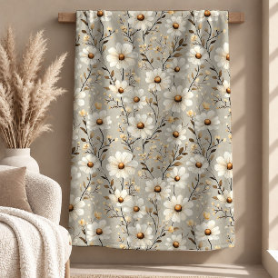 Sherpa Cobertor Elegante de Flores Brancas Bege Marfim