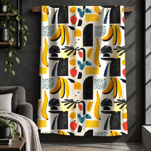 Sherpa Cobertor em Arte Abstrata de Banana Multicolor Exp