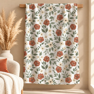 Sherpa Cobertor Floral Boho Artístico de Cobre e Terracot
