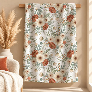 Sherpa Cobertor Floral Boho Sonhador Terracota Sage Cobre