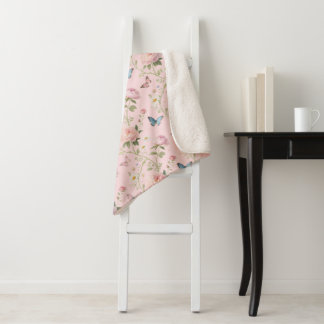 Sherpa Cobertor Floral Borboleta Rosa