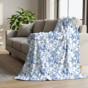 Sherpa Cobertor Floral de Rosas Azuis de Luxo Toile de Jo