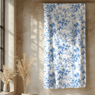 Sherpa Cobertor Floral de Rosas em Toile de Jouy Azul Vin