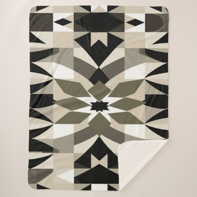 Sherpa Cobertor Geométrico Neutro para Decoração Moderna (Frente)