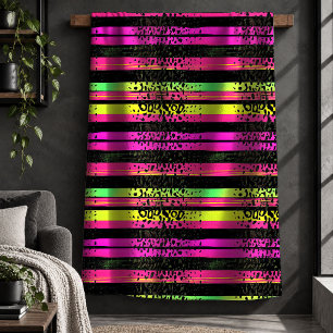 Sherpa Cobertor Luxuoso Neon Rosa Amarelo com Estampa de 