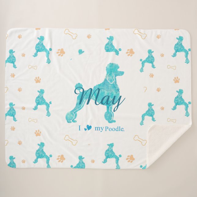 Sherpa Cobertor Personalizado com Silhueta de Poodle Azul (Frente (Horizontal))